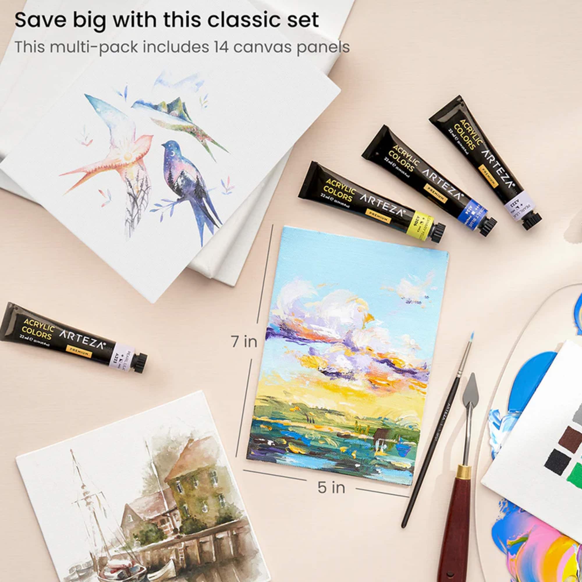 Arteza® 5" x 7" White Canvas Panels, 14ct.